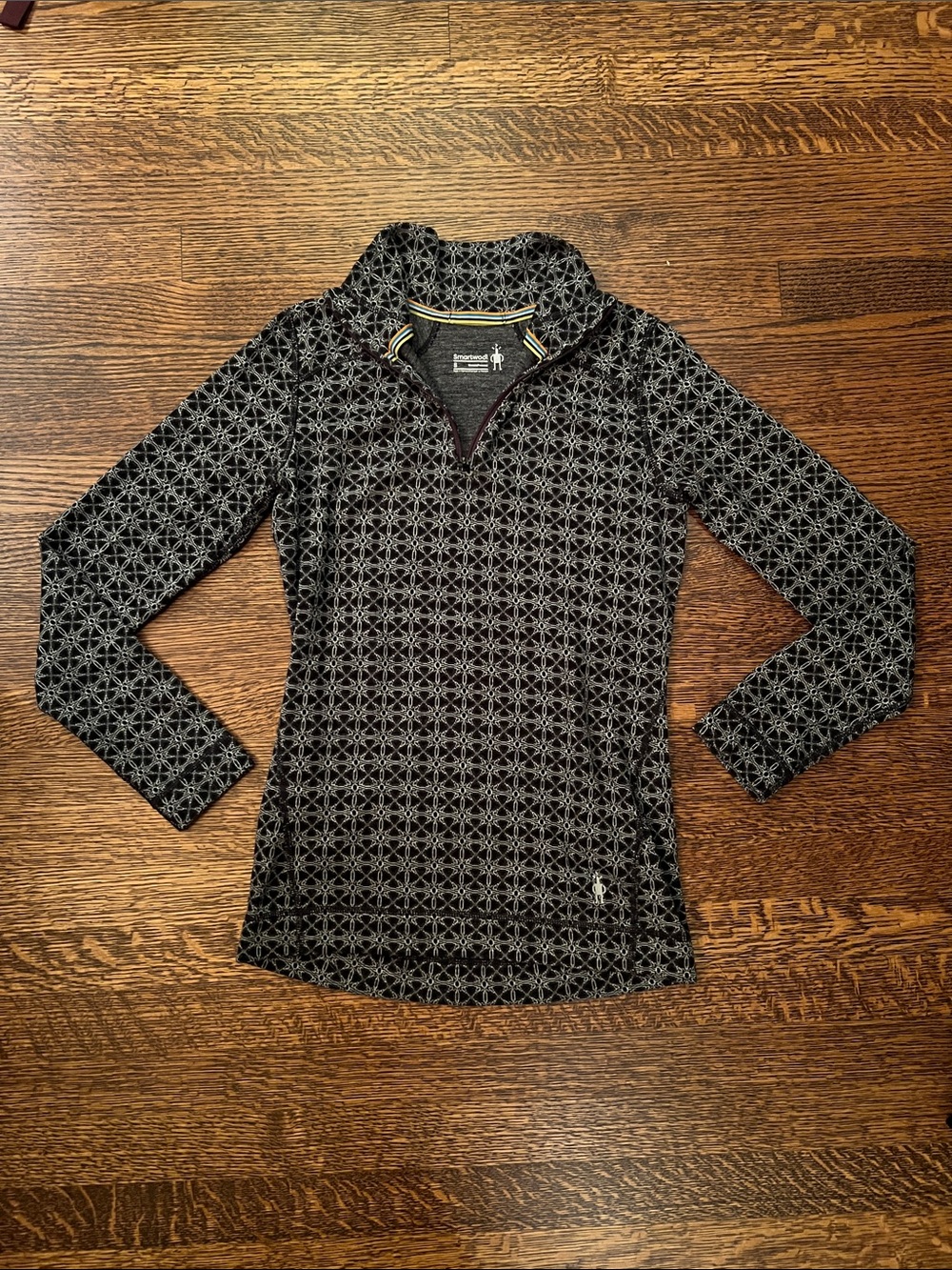 Smartwool Baselayer, 3/4 Zip Merino Wool Long Sleeve Top, Black and White